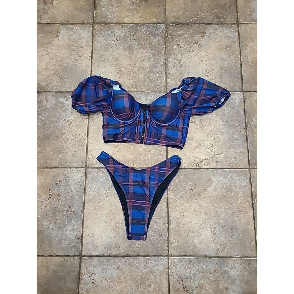 Plaid Peddney Bikini Large 2 Pc  High Cut Tankini